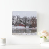 Winter Boerderij Pano Wandklok (Huis)