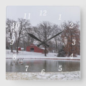 Winter Boerderij Pano Wandklok (Voorkant)