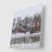 Winter Boerderij Pano Wandklok (Hoek)