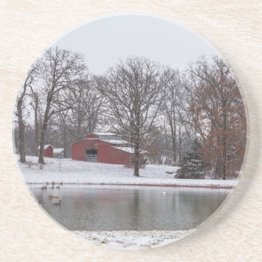 Winter Boerderij Pano Zandsteen Onderzetter (Voorkant)