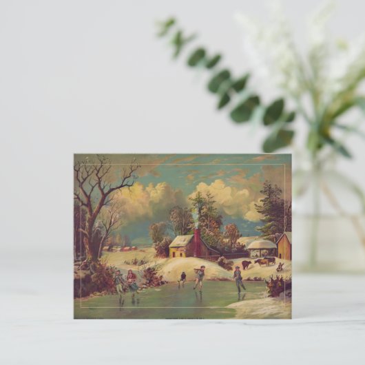 Winter Boerderij Scène Briefkaart (Staand voorkant)