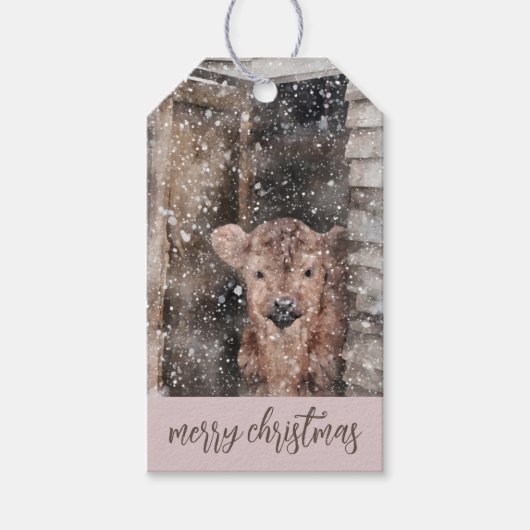 Winter Boerderij Scene Kerstcadeau Labels Cadeaulabel (Voorkant)