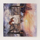 Winter Boerderij Scène Met Poort en Kippen Legpuzzel (Horizontaal)