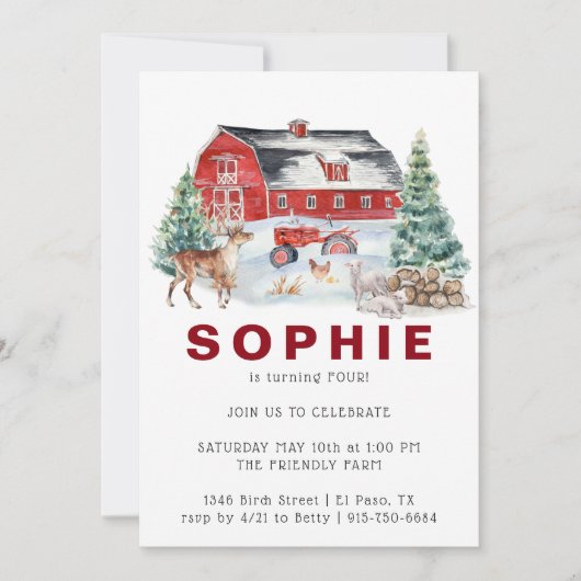 Winter Boerderij thema | Uitnodiging voor verjaard (Voorkant)