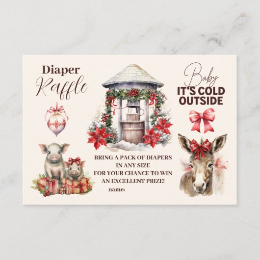 Winter Boerderijdieren Kerstluier Raffle Informatiekaartje (Voorkant)