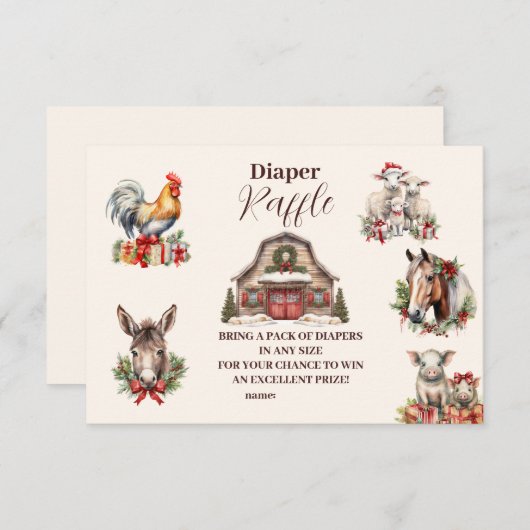 Winter Boerderijdieren Kerstluier Raffle Informatiekaartje (Voorkant / Achterkant)