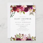 Winter Bohemian Burgundy Floral Baby shower Kaart (Voorkant)