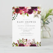 Winter Bohemian Burgundy Floral Baby shower Kaart (Staand voorkant)