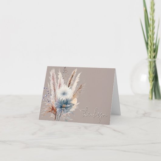 Winter Boho Bloemige Trouw | Beige Bedankkaart (Voorkant)