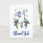 Winter Boho Blue Crystals & Holly Yule Solstice Kaart (Voorkant)