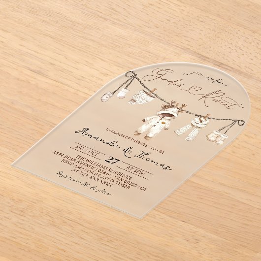 Winter Boho Clothesline Gender Reveal Acryl Uitnodigingen (Laagn)