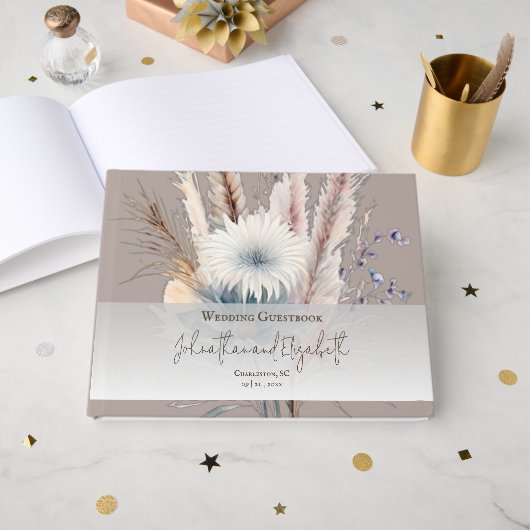 Winter Boho Floral Wedding | Beige Guest Book Gastenboek (Voorkant open)