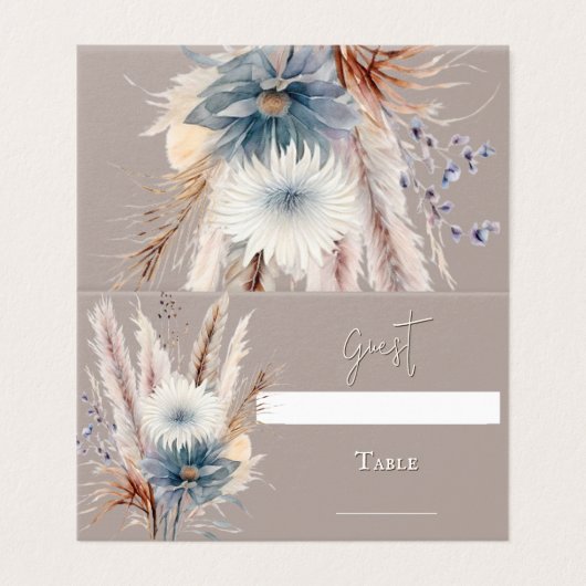 Winter Boho Floral Wedding | Beige Place Card Kaart (Buitenkant ongevouwen)