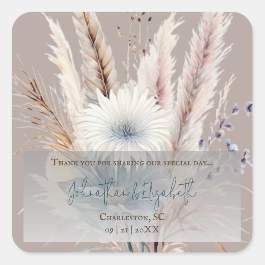 Winter Boho Floral Wedding Favoriet | Beige Vierkante Sticker (Voorkant)