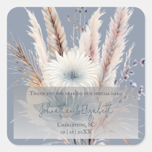 Winter Boho Floral Wedding Favoriet | Blauw Vierkante Sticker (Voorkant)