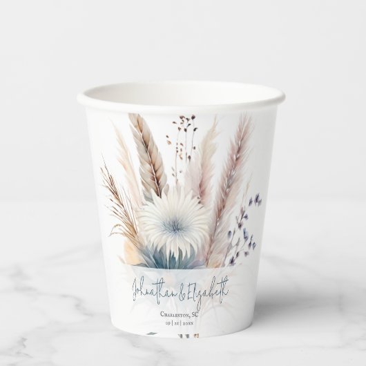 Winter Boho Floral Wedding | White paper cups Papieren Bekers (Voorkant)