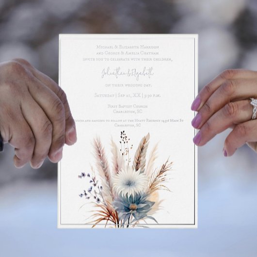 Winter Boho Floral Wedding | Wit Folie Uitnodiging
