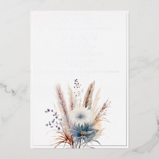 Winter Boho Floral Wedding | Wit Folie Uitnodiging (Voorkant)