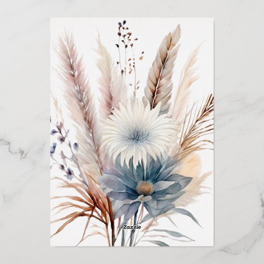 Winter Boho Floral Wedding | Wit Folie Uitnodiging (Achterkant)