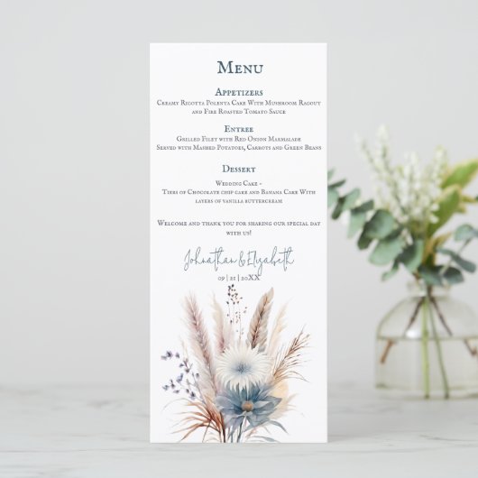 Winter Boho Floral Wedding | Wit Menu (Staand voorkant)