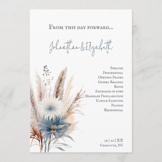 Winter Boho Floral Wedding | Wit Programmakaart (Voorkant)