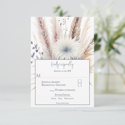 Winter Boho Floral Wedding | Wit RSVP Kaartje (Staand voorkant)