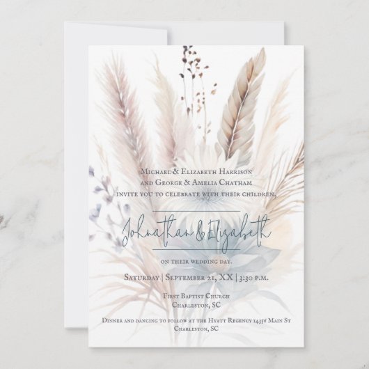 Winter Boho Floral Wedding | witte uitnodiging (Voorkant)