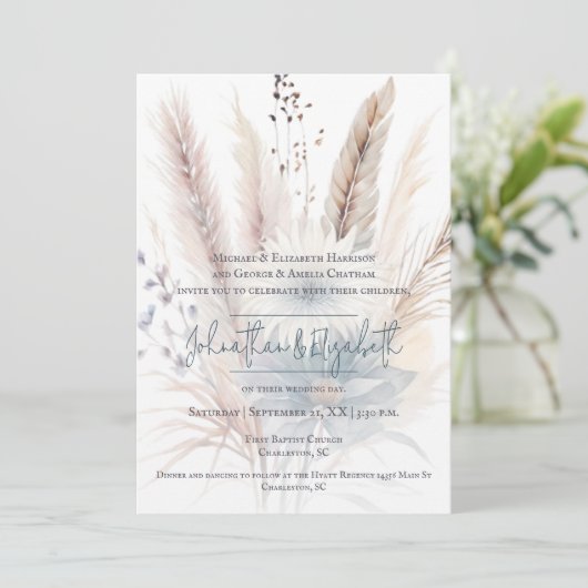 Winter Boho Floral Wedding | witte uitnodiging (Staand voorkant)