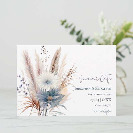 Winter Boho Floral | Wit Bewaar de datum Save The Date (Staand voorkant)
