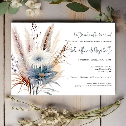 Winter Boho Floral | Witte repetitie diner Kaart