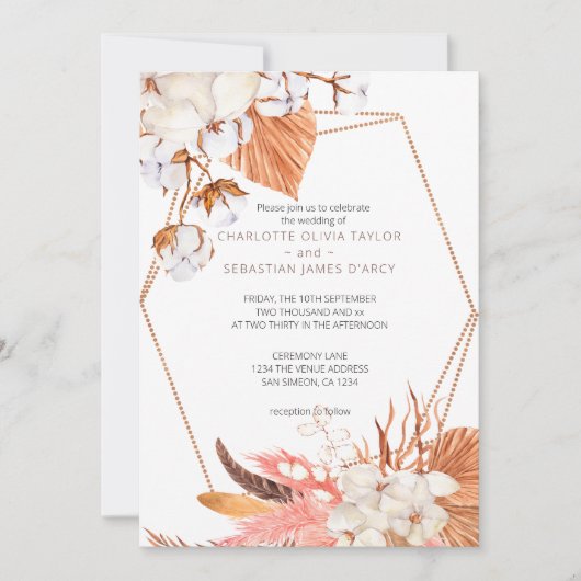 Winter Boho Flower Leaves Feather Wedding Kaart (Voorkant)