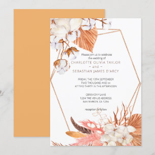 Winter Boho Flower Leaves Feather Wedding Kaart