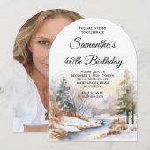 Winter Boho Forest Waterverf Foto 40e verjaardag Kaart (Voorkant / Achterkant)