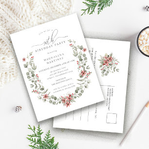 Winter Boho Greenery Red Floral 90e verjaardag Uitnodiging Briefkaart