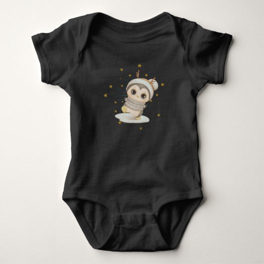 Winter Boho Penguin met Stars Baby Bodysuit (Voorkant)