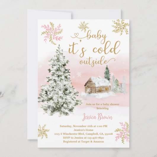 Winter Boho Roze Goud Baby Shower Kaart (Voorkant)
