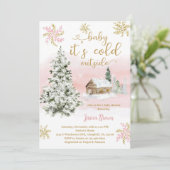 Winter Boho Roze Goud Baby Shower Kaart (Staand voorkant)