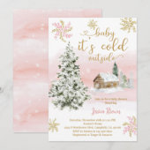Winter Boho Roze Goud Baby Shower Kaart (Voorkant / Achterkant)