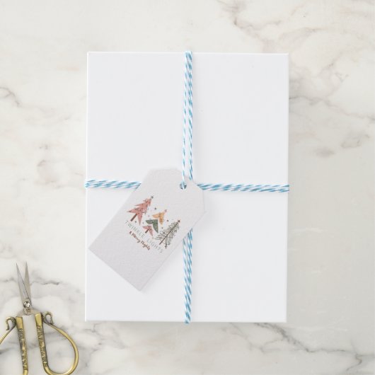 Winter Boho Twinkle Lights Bomen Kerstmis Cadeaulabel (Met Touw)