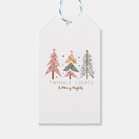Winter Boho Twinkle Lights Bomen Kerstmis Cadeaulabel (Voorkant)