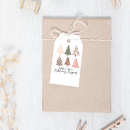 Winter Boho Vrolijke Nachten Bomen Kerstmis Cadeaulabel