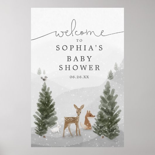 Winter Boho Woodland Baby Shower Foam Board Sign Poster (Voorkant)