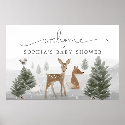Winter Boho Woodland Baby Shower Poster Sign (Voorkant)