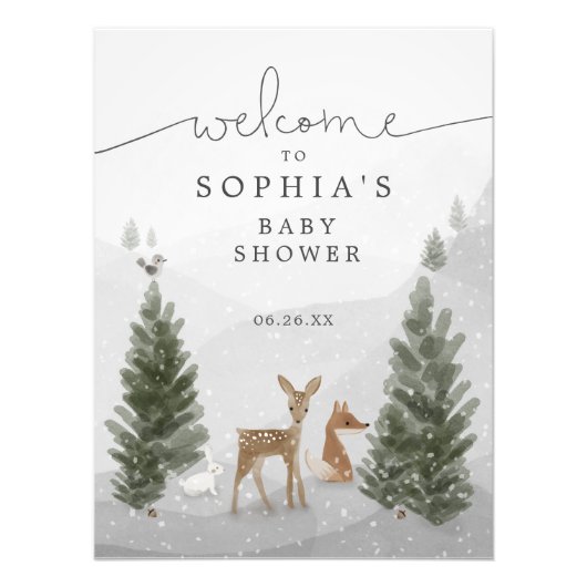 Winter Boho Woodland Baby shower Poster teken (Voorkant)