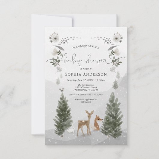 Winter Boho Woodland Baby shower Uitnodiging Kaart (Voorkant)