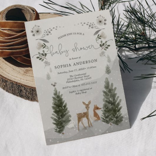 Winter Boho Woodland Baby shower Uitnodiging Kaart