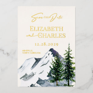 Winter Bomen Bergen Vakantie Save The Date Folie Uitnodiging