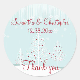 Winter Bomen en Sneeuwvlokken Bruiloft Dank U Ronde Sticker