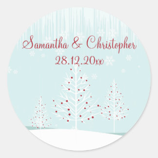 Winter Bomen en Sneeuwvlokken Bruiloft Ronde Sticker
