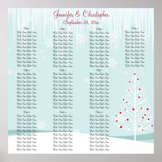 Winter Bomen en Sneeuwvlokken Trouwstoelkaart Poster (Voorkant)